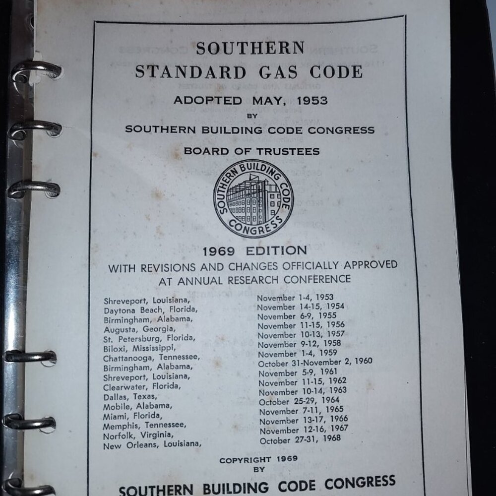 Standard Gas Code 1969 Edition 6 Ring Binder SouthernBuilding CodeCongress-AS IS